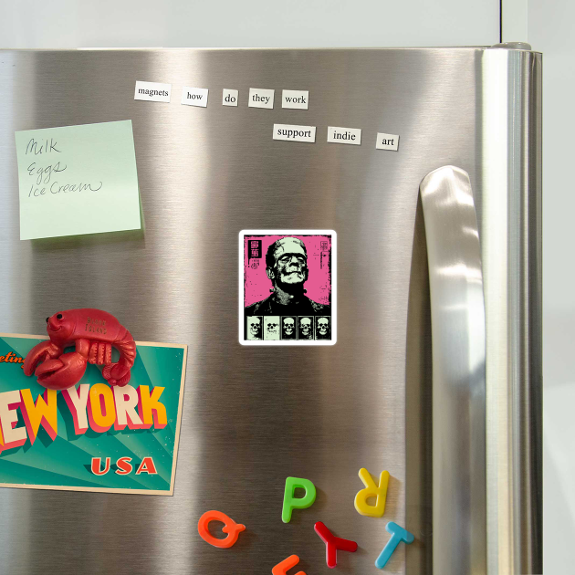 Pink Pop Art Frankenstein Monster Halloween Portrait by TuncGK